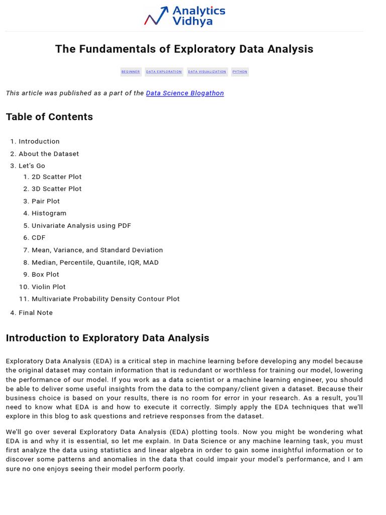 The Fundamentals of Exploratory Data Analysis | PDF