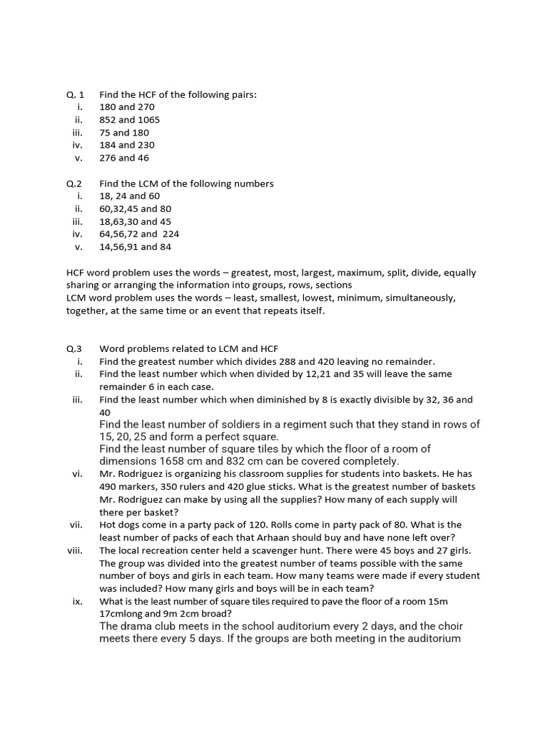 Hcf And Lcm 1 Pdf