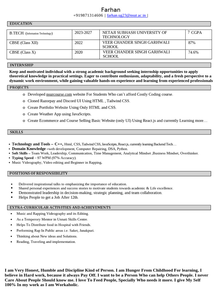 Farhan nsut resume pdf cognition