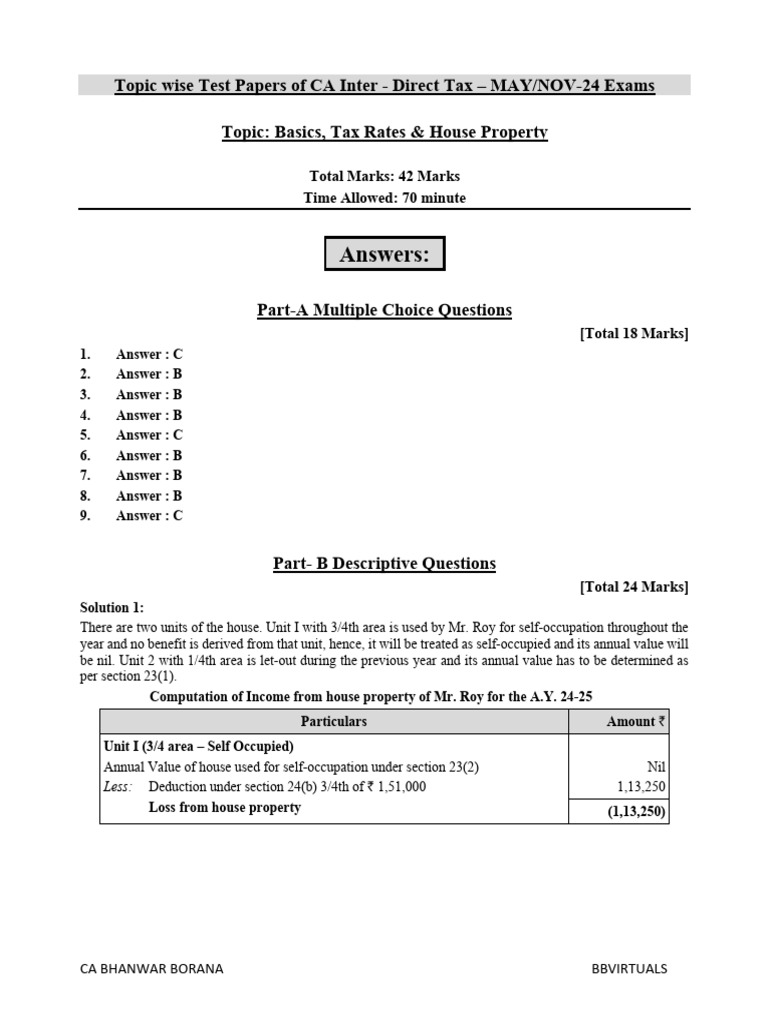 Test Paper 01 Basics & House Property Solution | PDF