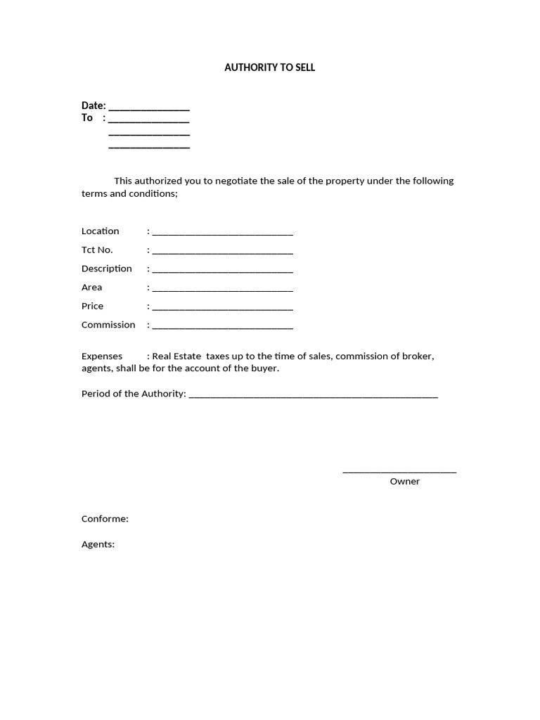 Authority to sell pdf