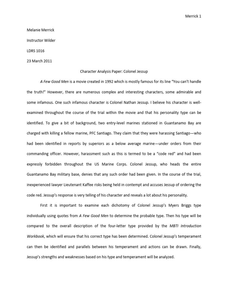 Character Analysis Paper Example