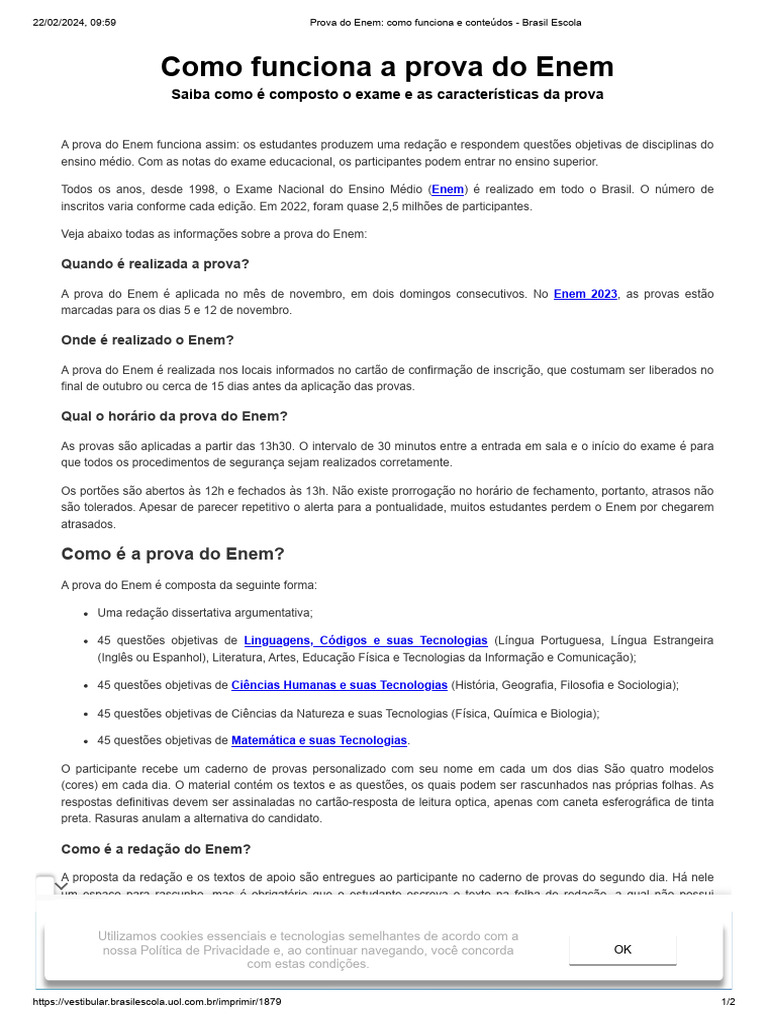 Prova Do Enem - Como Funciona e Conteúdos - Brasil Escola | PDF