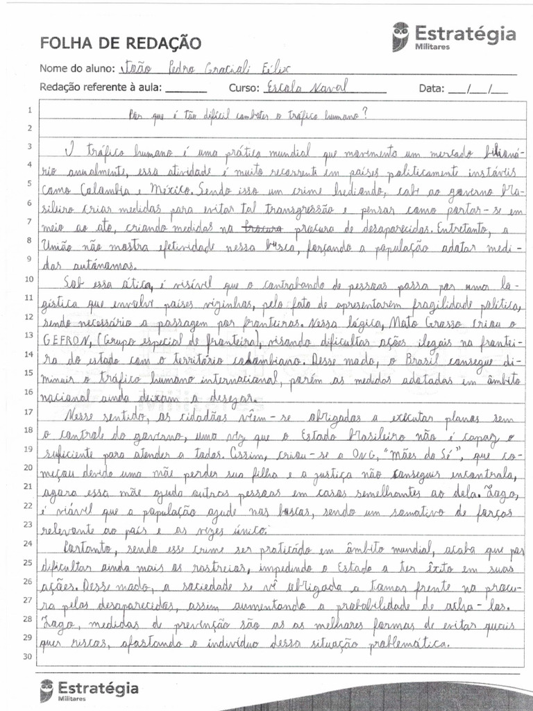 Redação 5 Trafico Humano | PDF