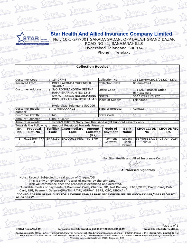 Hcmpind3 Collection Receipt HDR FTR 20645309 | PDF