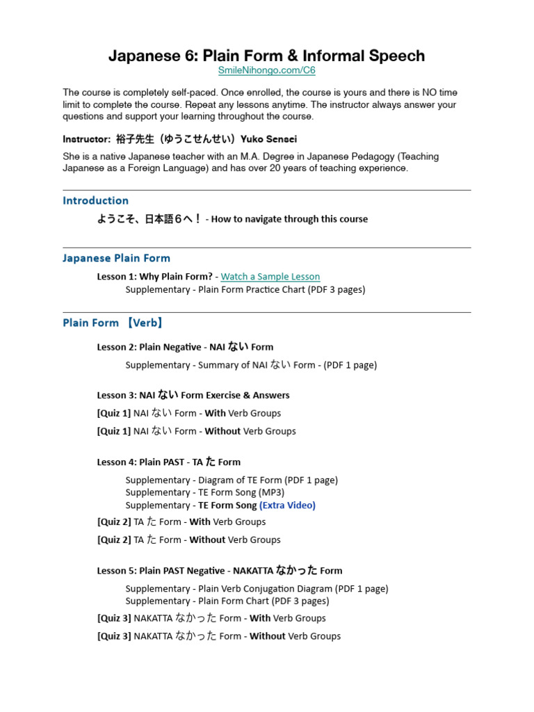 Japanese 6 Lesson List | PDF