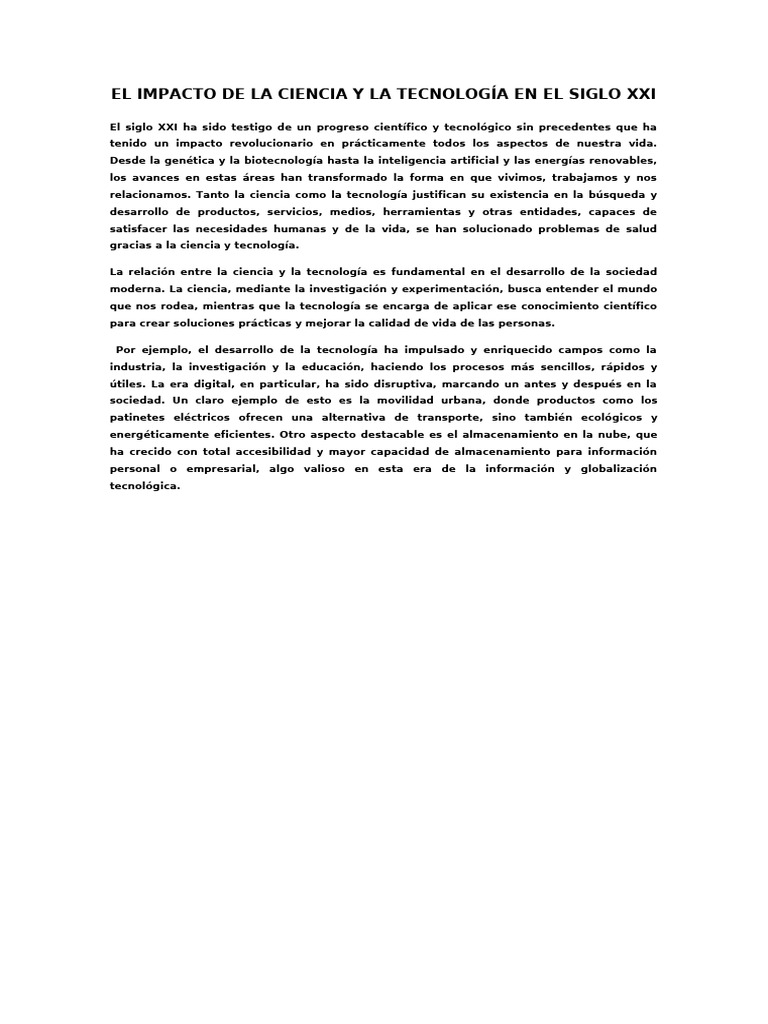 El Impacto de La Ciencia y La Tecnología en El Siglo Xxi 1 | PDF ...