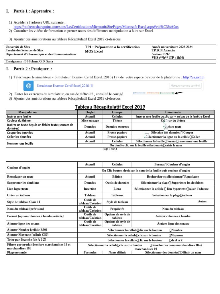 Certification MOS Excel 2019: Guide Pratique | PDF | Microsoft Excel ...