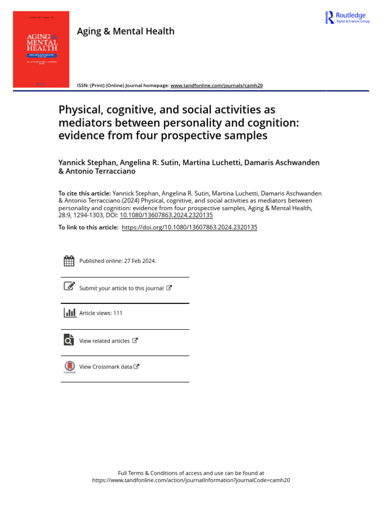 Physical Cognitive and Social Activities As Mediators Between ...