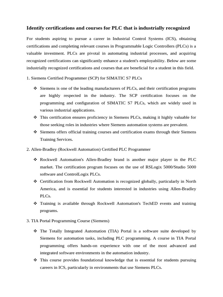 Top PLC Certifications and Courses | PDF | Programmable Logic ...