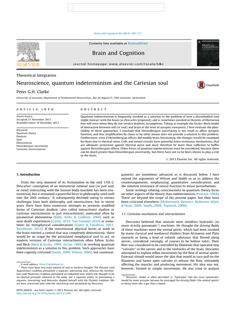 Neuroscience, Quantum Indeterminism and The Cartesian Soul | PDF