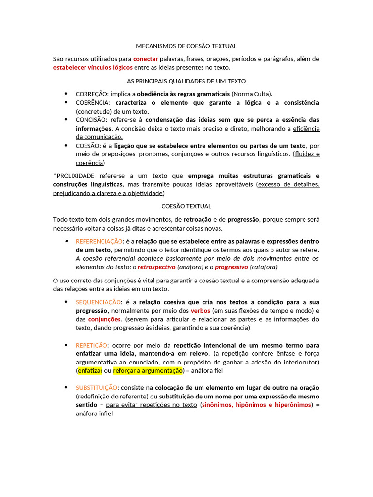 Mecanismos de Coesão Textual | PDF