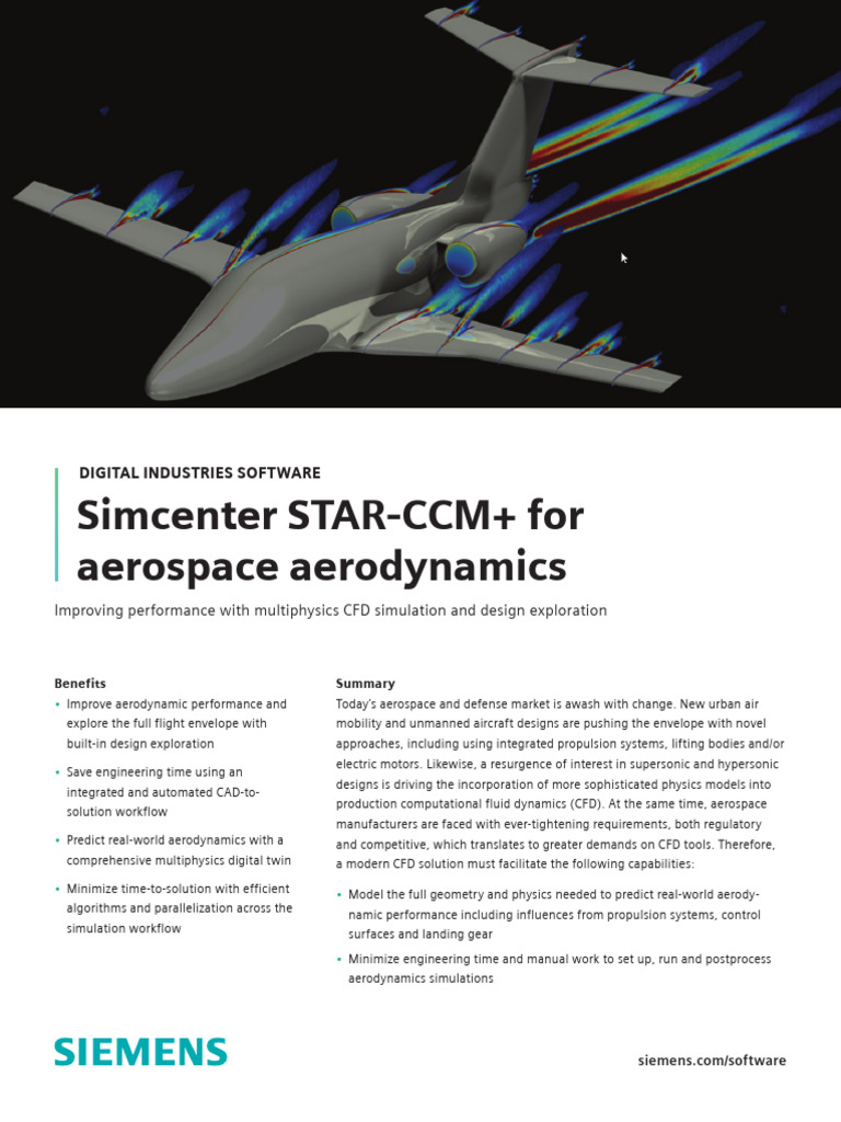 Siemens SW Simcenter STAR CCM+ For Aerospace Aerodynamics Fact Sheet | PDF