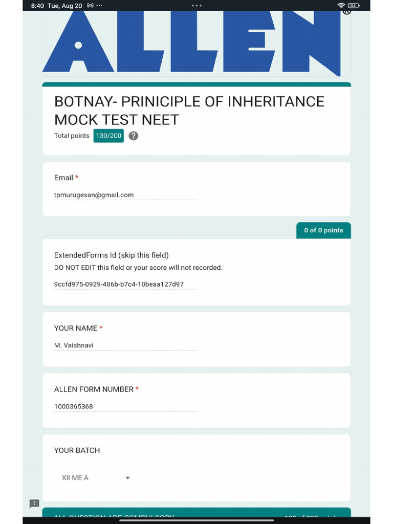 Principles of Inheritance Test | PDF
