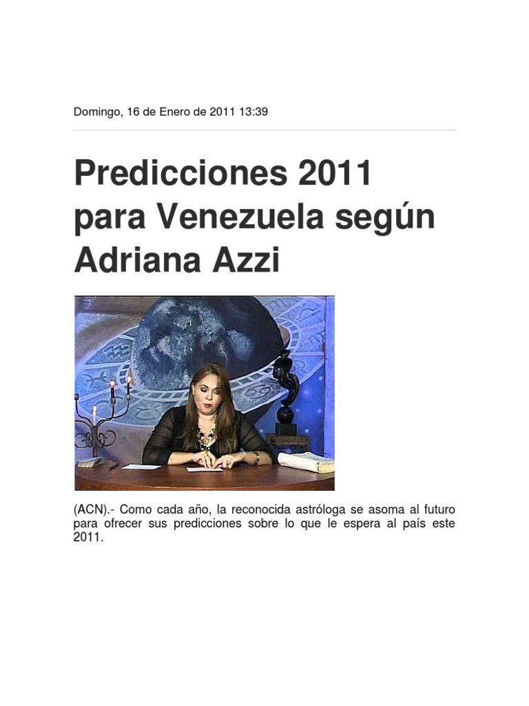 Predicciones Adriana Azzi para El 2011 PDF Hugo Chavez Venezuela