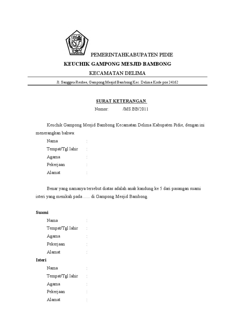 Contoh Surat Keterangan Buat Akta Kelahiran