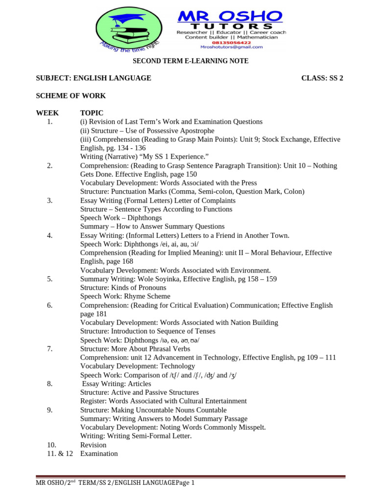 2nd Term s2 English Language | PDF | Pronoun | Cost Of Living