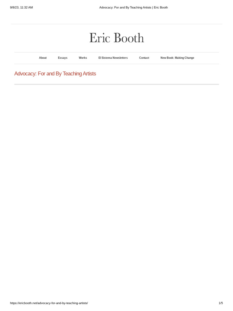 Advocacy - For and by Teaching Artists - Eric Booth | PDF