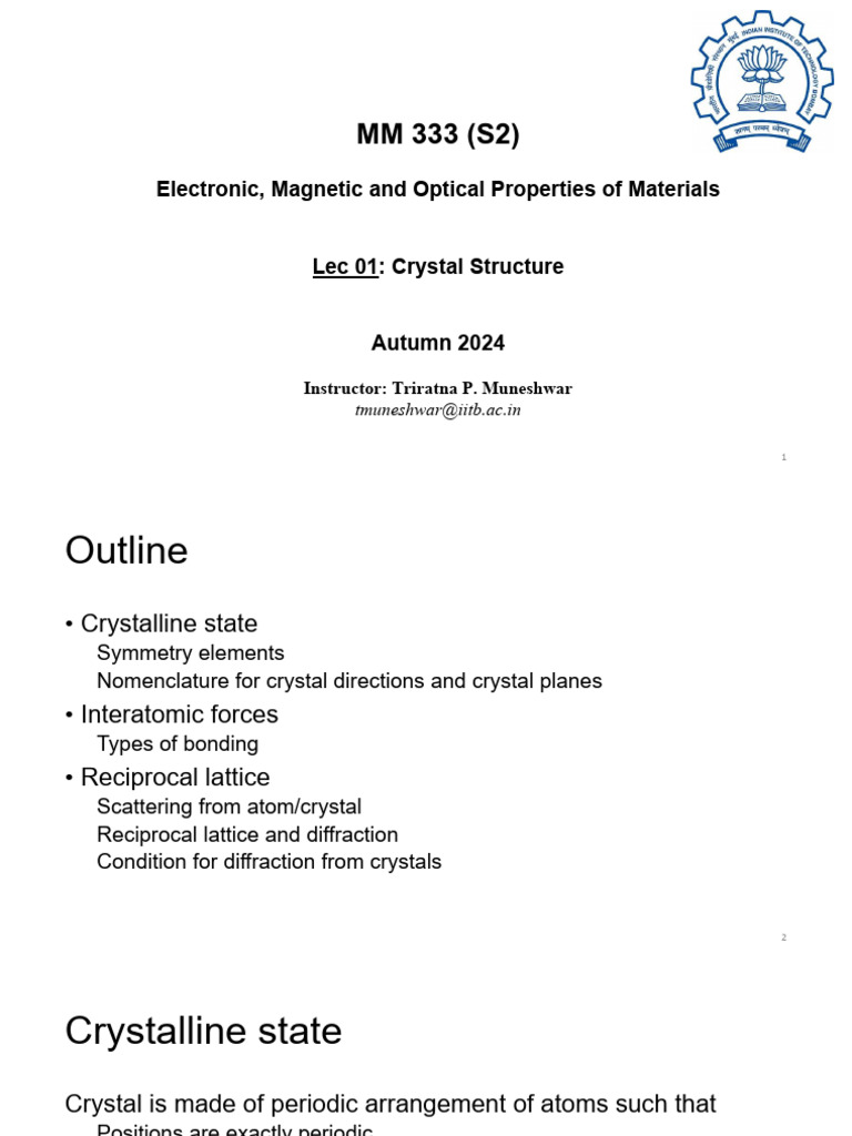 Lec 01 Crystal Structure Recap | PDF