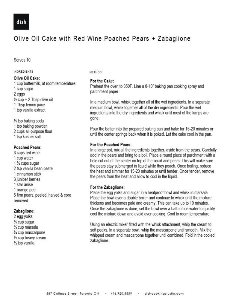 Olive oil cake with red wine poached pears pdf