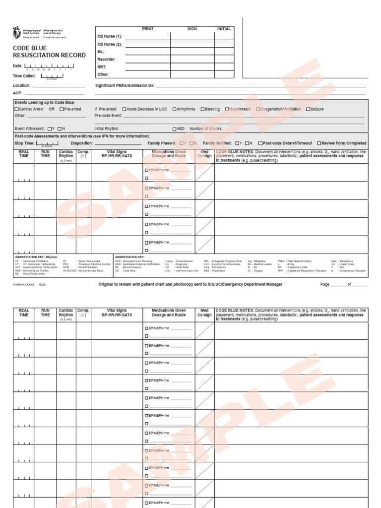Code Blue Resuscitation Record | PDF | Cardiac Electrophysiology ...