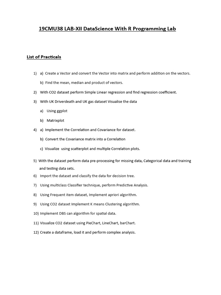 Data Science Practicals with R Programming | PDF | Statistical Analysis ...