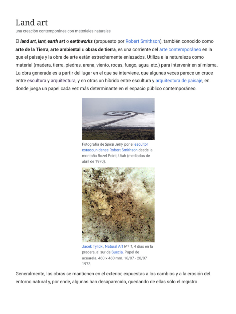 Land Art Wikipedia La Enciclopedia Libre Pdf
