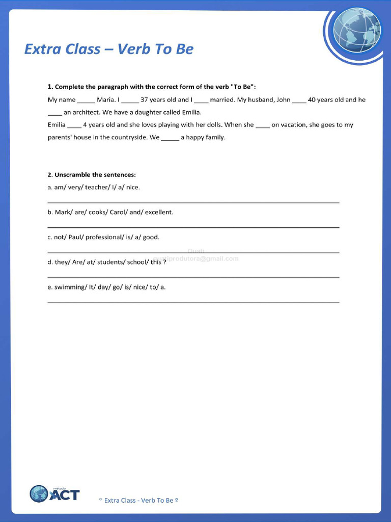 Extra+Class+-+Verb+To+Be | PDF