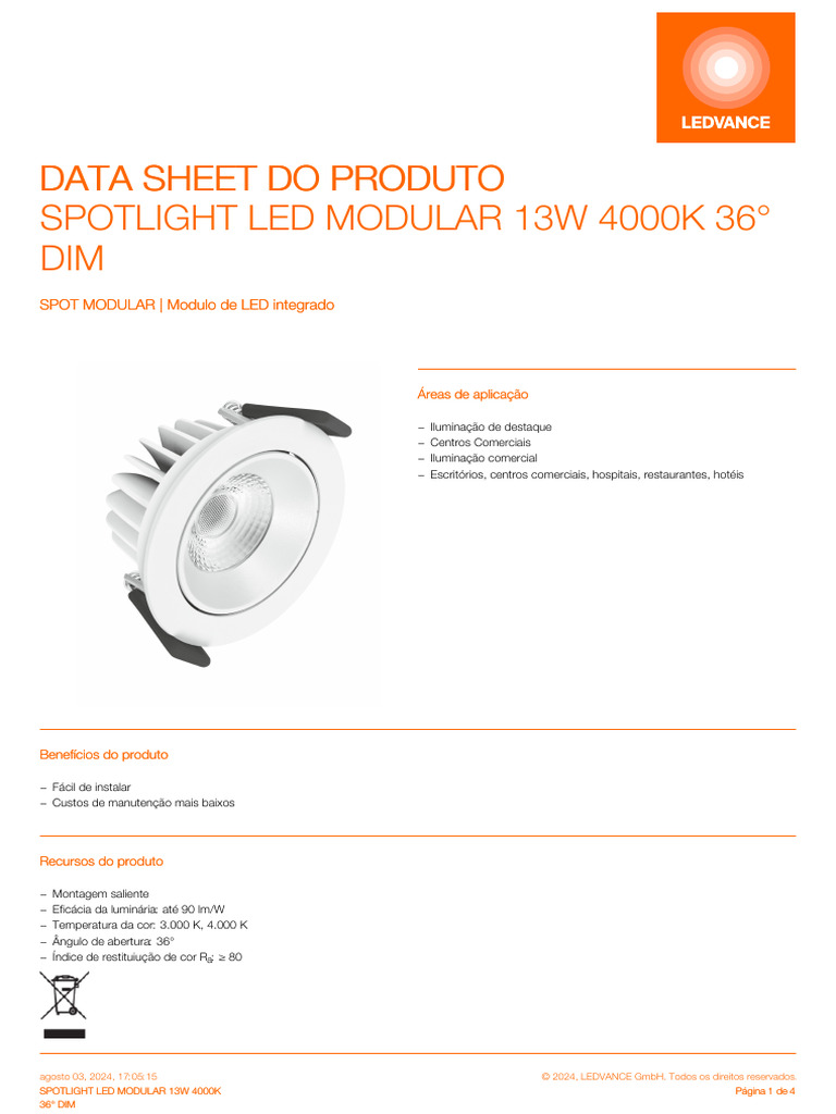 SPOTLIGHT LED MODULAR 13W 4000K 36° DIM PT BR | PDF