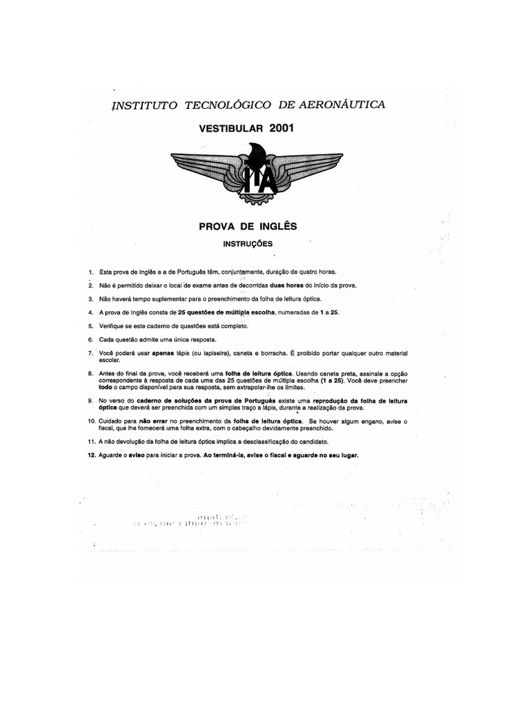 3 Prova Ita 2001 - Ing - Port | PDF