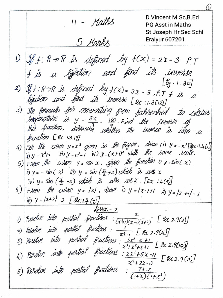 11th Maths EM Important 5 Mark Questions English Medium PDF Download | PDF