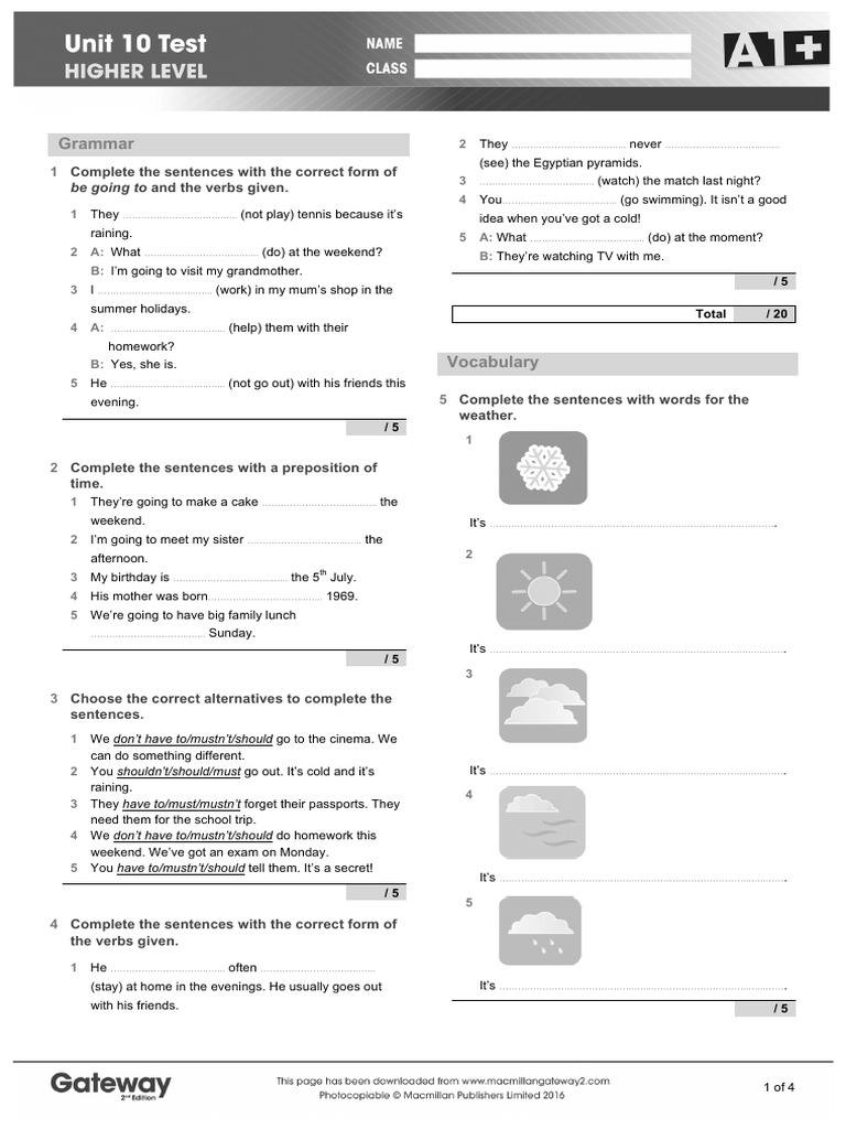 A1+ UNIT 10 Test Higher | PDF | Linguistics