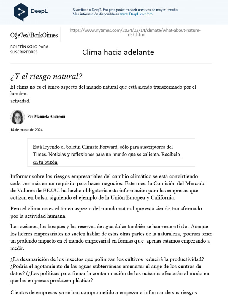 What About Nature Risk - NYT Es Traducido | PDF