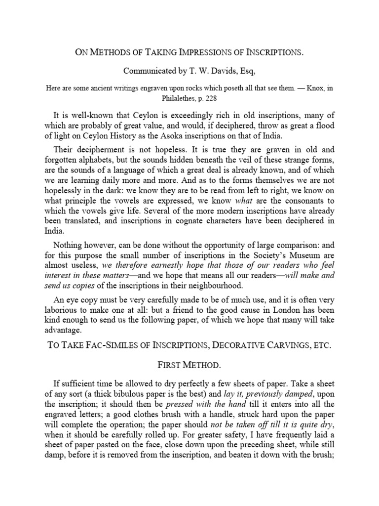 Techniques for Capturing Inscriptions | PDF | Epigraphy | Paper
