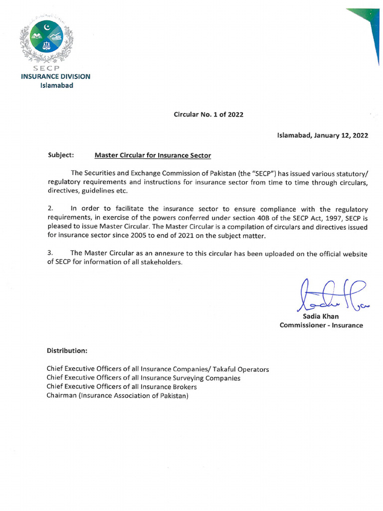 Master Circular Up To December 31 2021 Insurance Sector | PDF