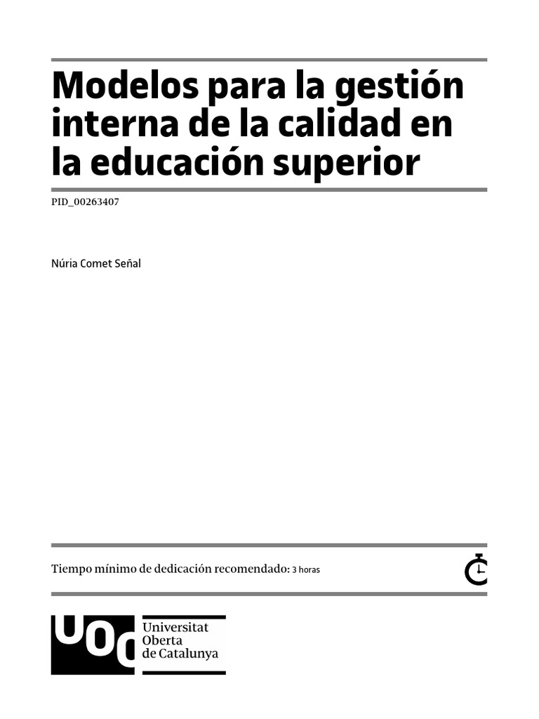 Modelos para La Gestion Interna de La Calidad en La Educacion Superior ...