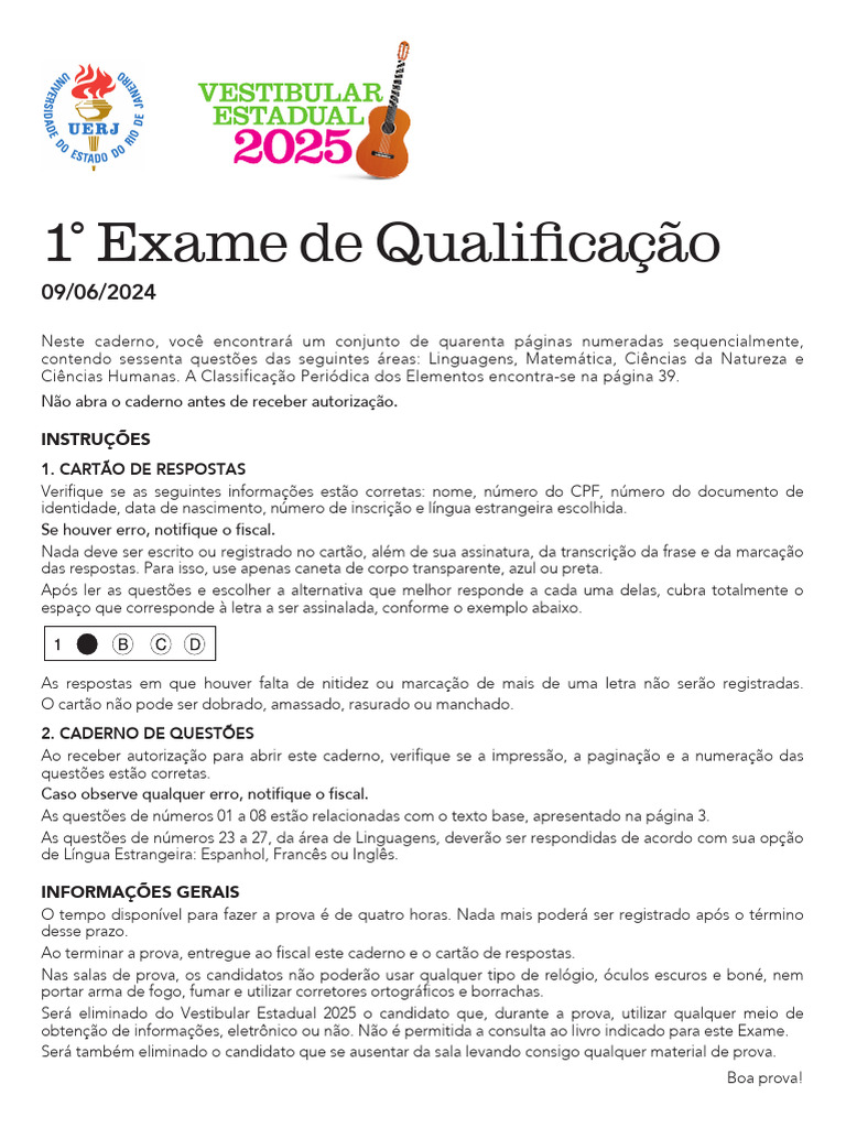 Questões do Vestibular Estadual 2025 | PDF | Glândula suprarrenal ...