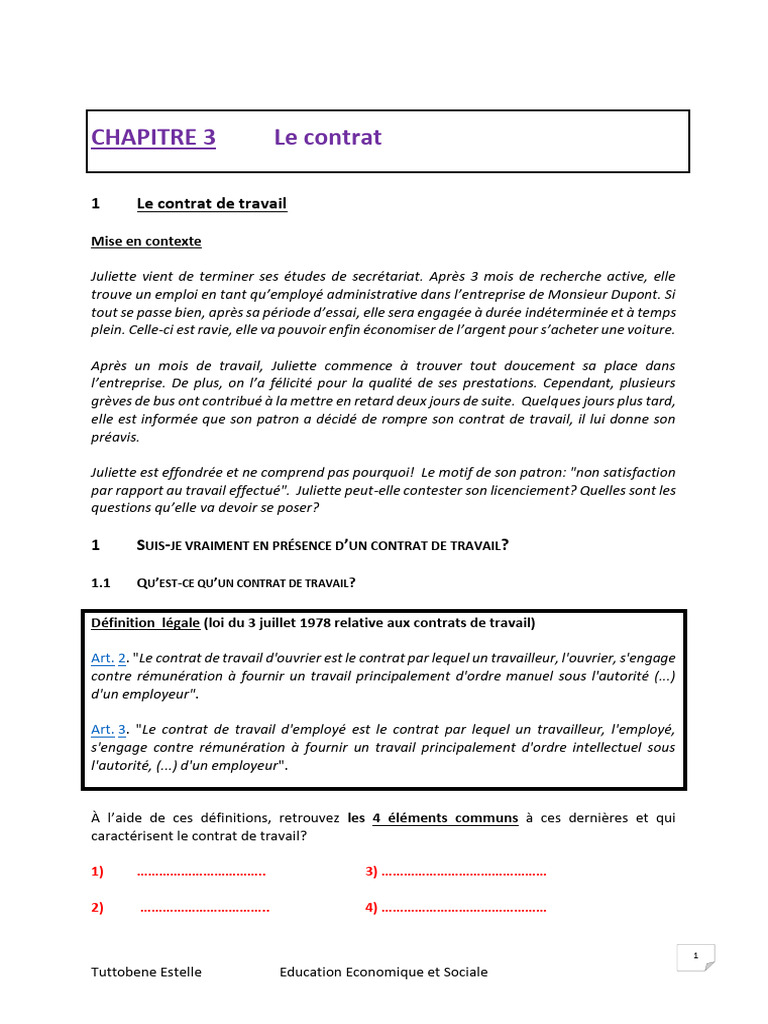 Le Contrat de Travail | PDF