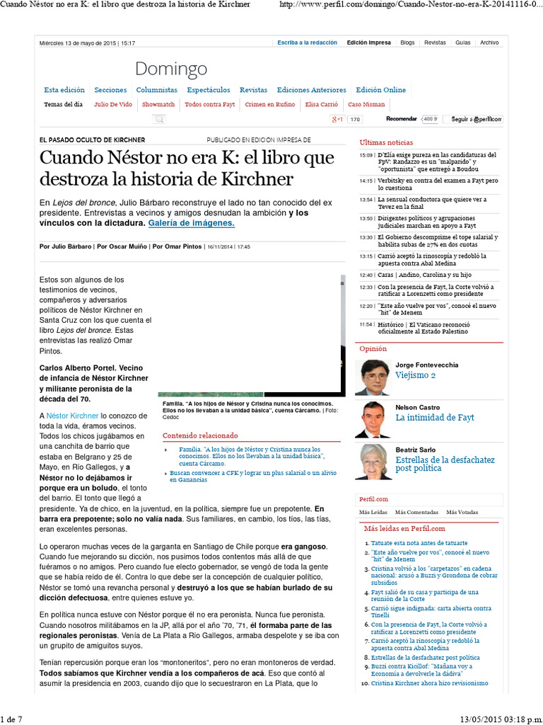 Cuando Néstor No Era K - El Libro Que Destroza La Historia de Kirchner ...