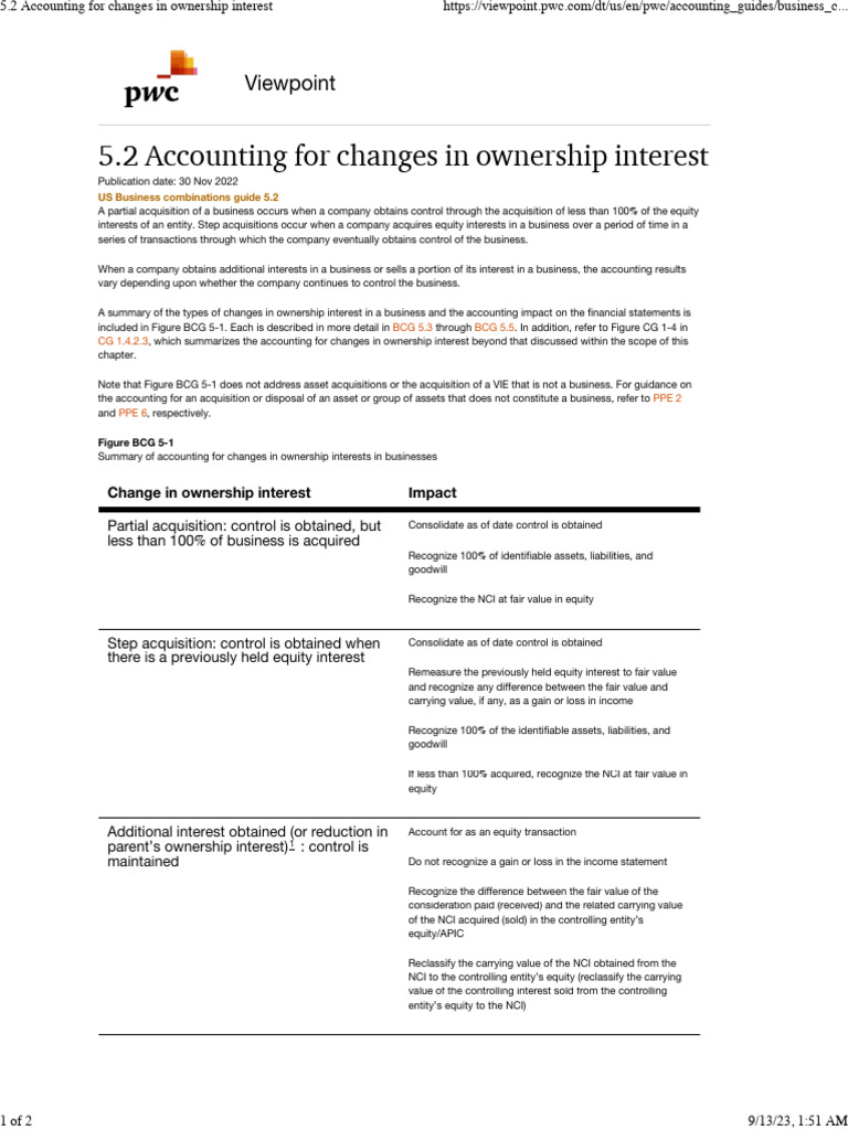 5.2 Accounting For Changes in Ownership Interest | PDF