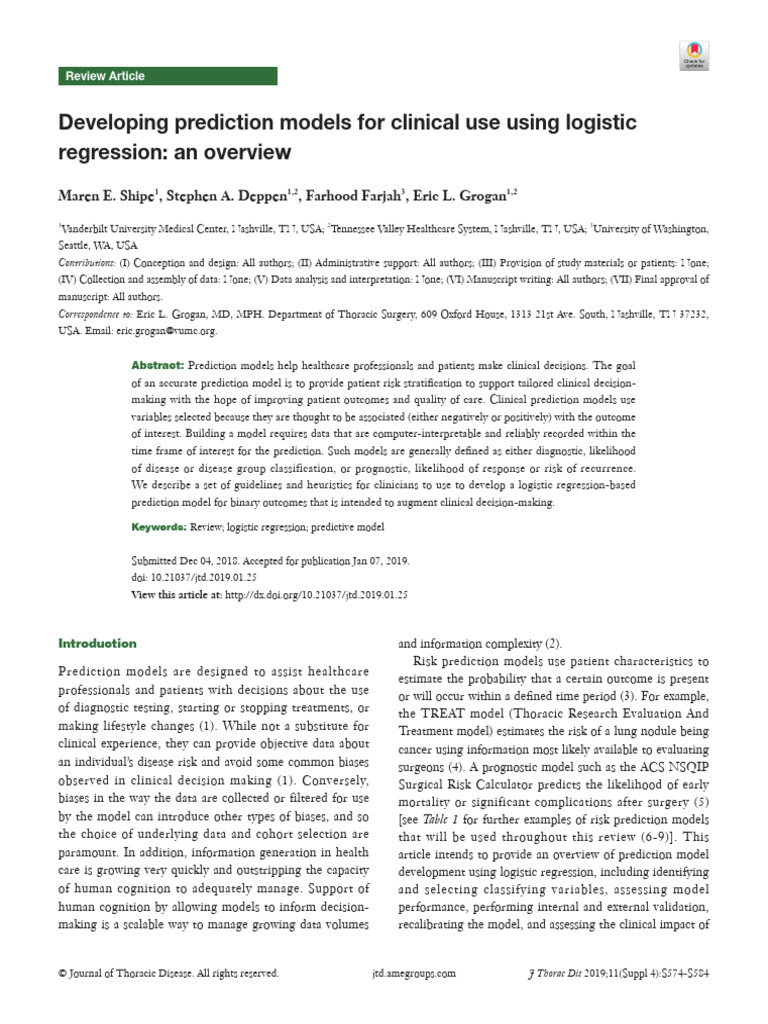 Developing Prediction Models For Clinical Use Using Logistic Regression ...