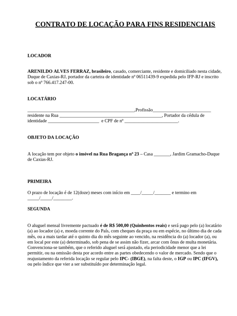 Contrato de Locação para Fins Residenciais | PDF