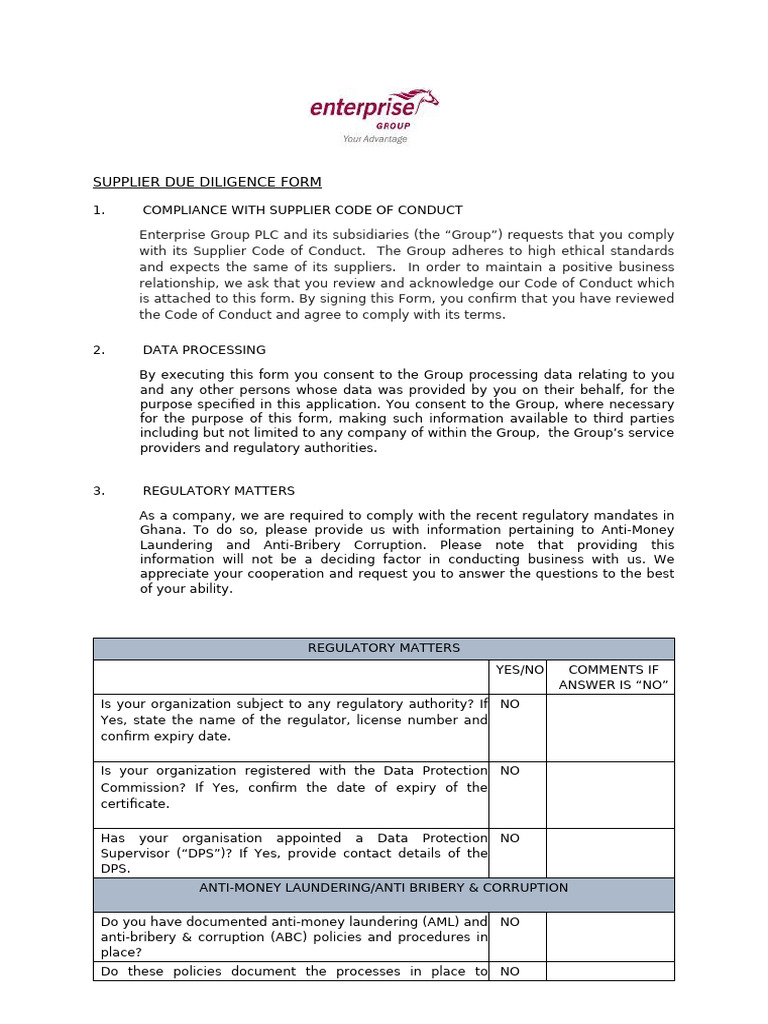Due Diligence Form-Egplc 1 | PDF