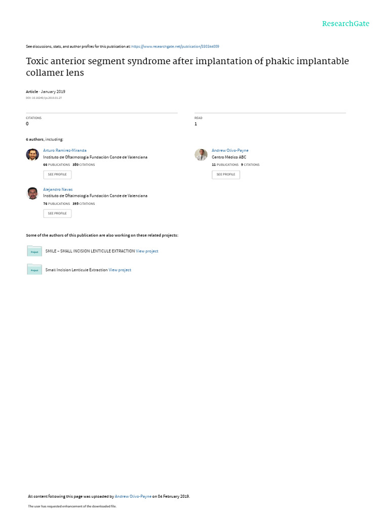Toxic Anterior Segment Syndrome After Implantation Pdf