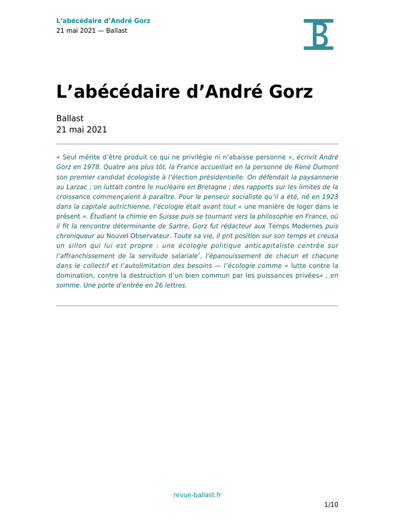 Labecedaire Dandre Gorz | PDF