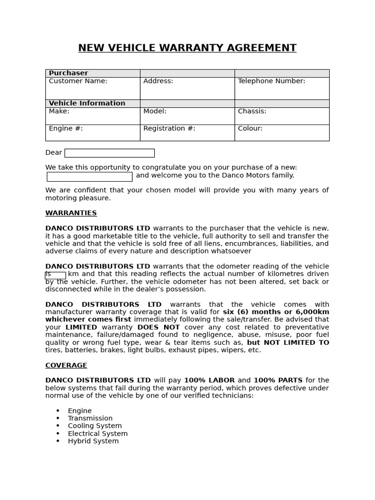 New Vehicle Limited Warranty | PDF | Vehicles | Tire