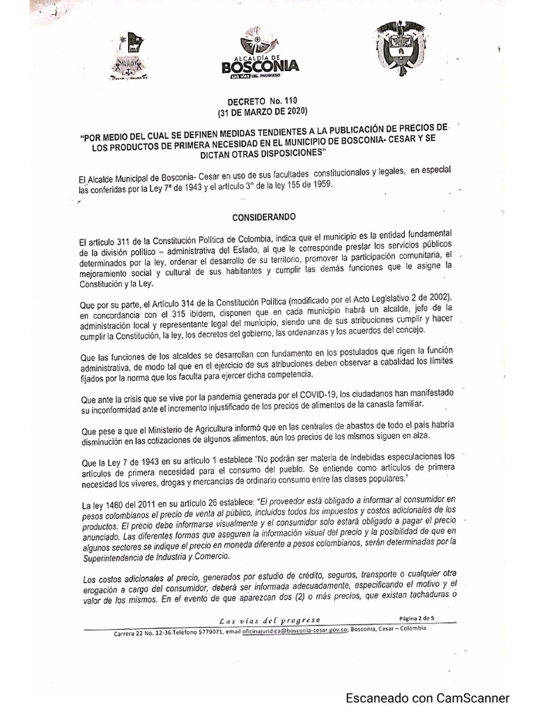 Decreto 110 Publicacion de Precios de Los Productos de Primera ...