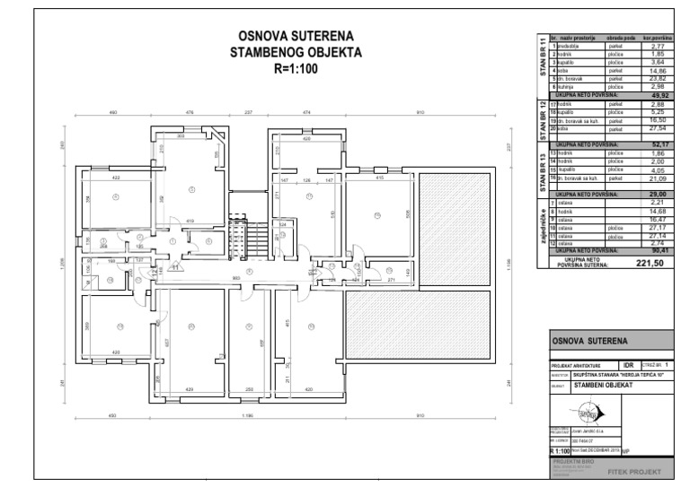 Osnova Suterena Stambenog Objekta R 1:100 | PDF