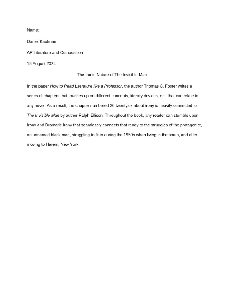 daniel-kaufman-critical-paper-novel-how-to-read-literature-like-a