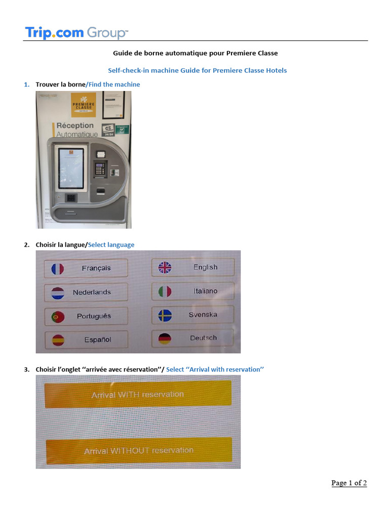 Guide to Premiere Classe Check-In Machine | PDF